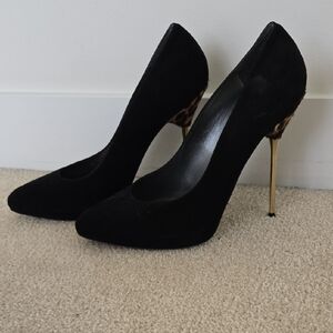 Stuart Weitzman Black Heels with Gold Accents